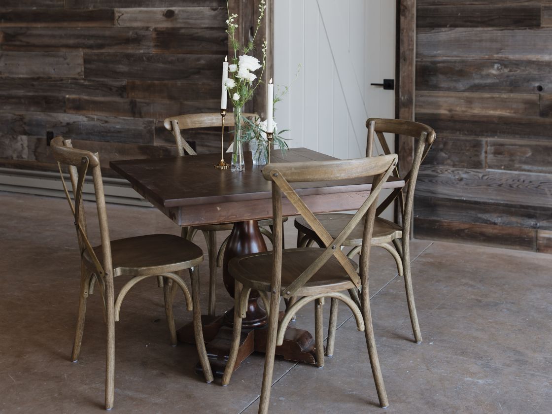 rustic barn wedding table set up