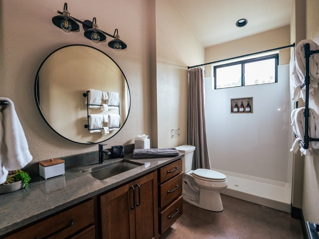 the interior of a luxury bathroom